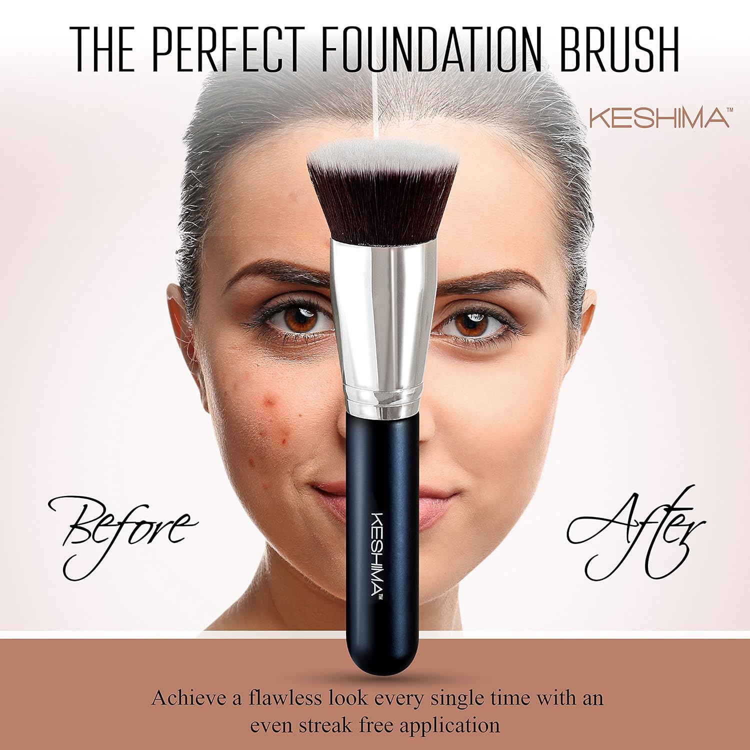 Flat Top Kabuki Foundation Brush By KESHIMA - Premium Makeup Brush for Liquid, Cream, and Powder - Buffing, Blending, Flawless Face Brush - Image 5